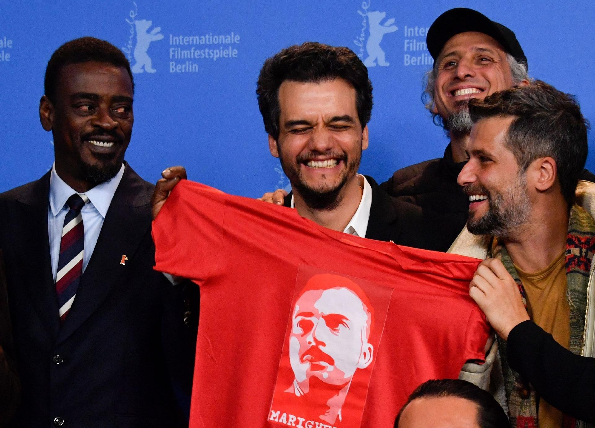 Seu Jorge, Wagner Moura e Bruno Gagliasso promovem o filme "Marighella" no Festival de Berlim - AFP