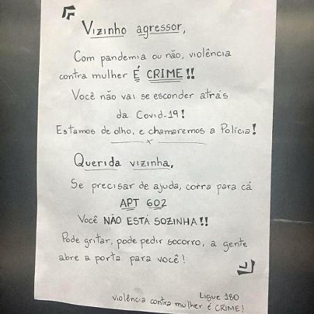 Bilhete colocado em elevador para ajudar mulheres em situação de violência - Reprodução