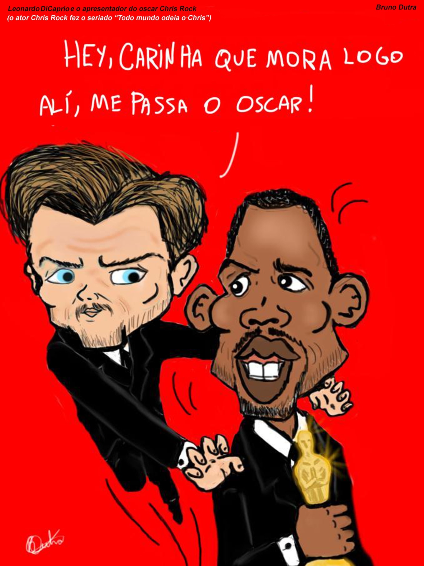 Os atores Leonardo DiCaprio e Chris Rock por Bruno Dutra. A exposição "Oscartoons" fica em cartaz de 18 de fevereiro a 6 de março de 2016, no Shopping Metrópole (Praça Samuel Sabatini, 200, centro, São Bernardo do Campo/SP). A visitação é gratuita - Divulgação