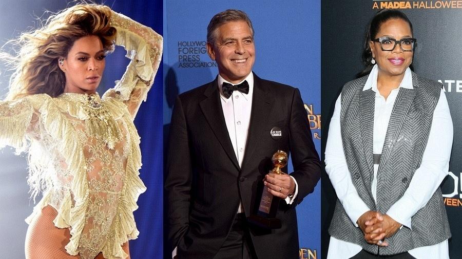 Beyoncé, George Clooney e Oprah - Getty Images/Montagem