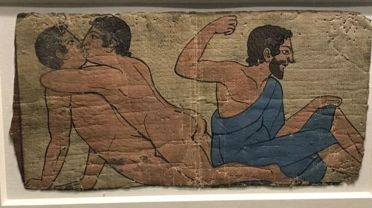 Pintura de tumba etrusca do século 1 a.C. exibida na mostra LGBTQ do Museu Britânico - Lígia Mesquita/BBC Brasil - Lígia Mesquita/BBC Brasil