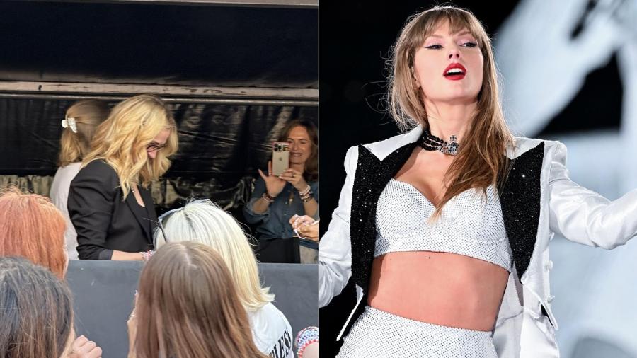 Julia Roberts compareceu no show de Taylor Swift em Dublin, na Irlanda - Reprodução/ X @taylorswiftbr/ Instagram @taylorswift @shirlaine_forrest / Getty Images / TAS Rights Management
