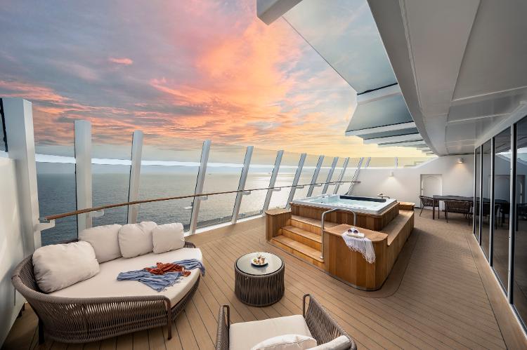Este é o terraço privativo da maior cabine do MSC World America Este é o terraço privativo da maior cabine do MSC World America