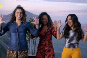 Francis Helena, Aretha Oliveira e Fernanda Souza dançam "Remexe", tema de abertura de "Chiquititas", no programa "Vai, Fernandinha", do "Multishow" - Reprodução/Multishow - Reprodução/Multishow