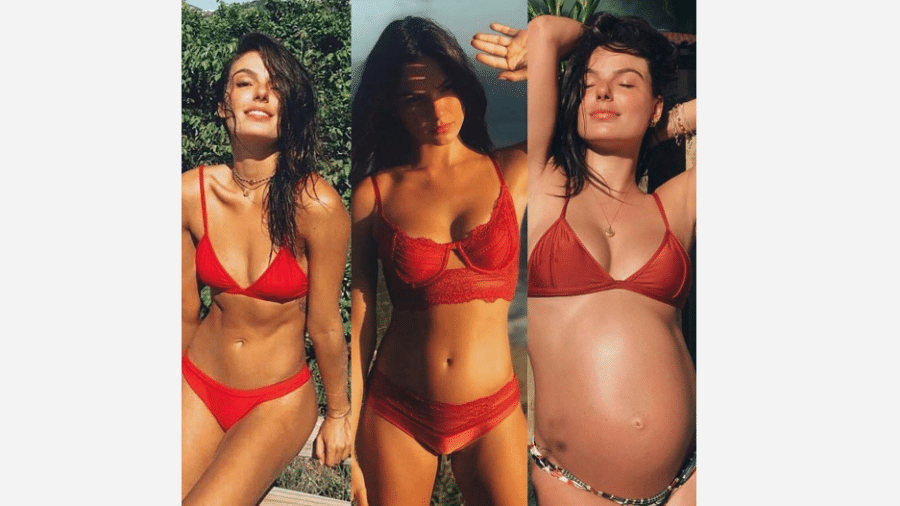Isis Valverde faz comparação de sua barriga antes de engravidar, com 3 meses de gestação e aos 8 meses - Reprodução/Instagram