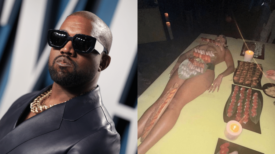 Kanye West contratou mulheres como bandejas humanas em seu aniversário - Reprodução