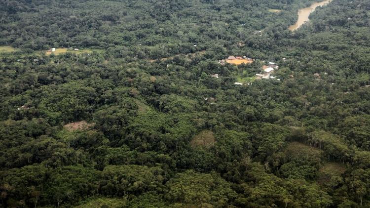 Vista aérea da comunidade Sarayaku, em 2023, no Equador.  -  Franklin Jacome/Getty Images -  Franklin Jacome/Getty Images