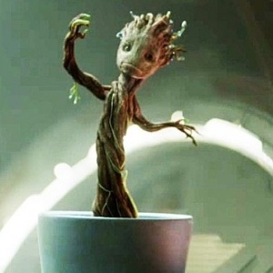 O bebê Groot com Drax (Dave Bautista) na cena final de "Guardiões da Galáxia" - Reprodução - Reprodução