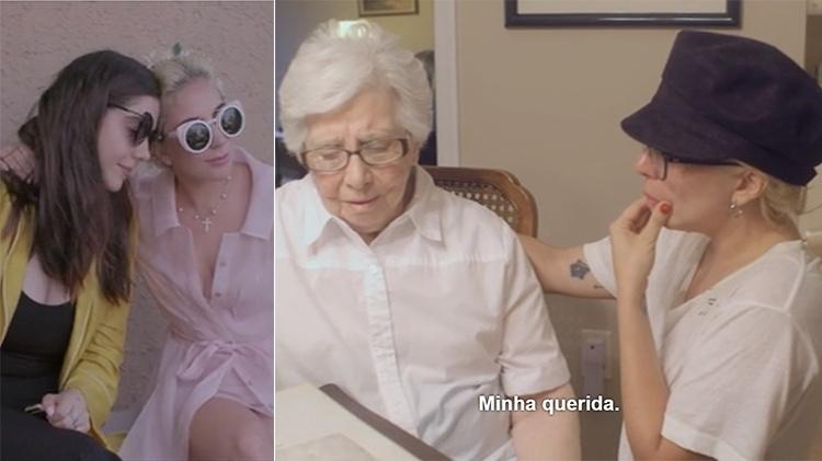 Lady Gaga e a irmã (à esq) e Lady Gaga com a avó - Reprodução/Netflix - Reprodução/Netflix