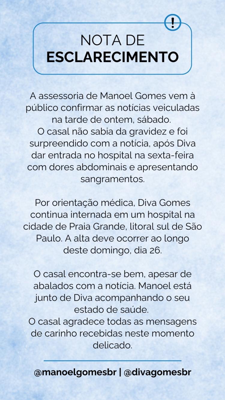 Manoel Gomes se manifestou após sua esposa perder o bebê