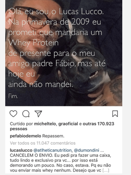Lucas Lucco responde Padre Fábio de Melo - Reprodução/Instagram/lucaslucco - Reprodução/Instagram/lucaslucco