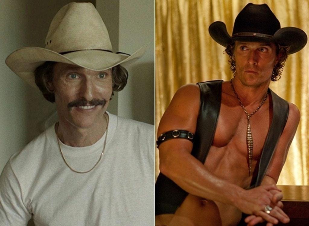À esquerda, Matthew McConaughey em cena no longa "Clube de Compras Dallas" (2013), À direita, no fillme "Magic Mike" (2012) - Divulgação