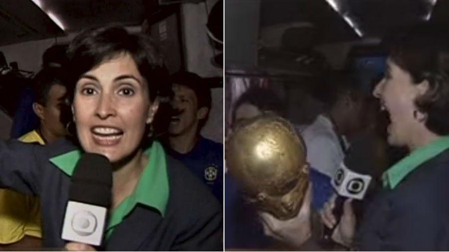 Fátima Bernardes relembra quando ergueu a taça do Brasil na Copa do Mundo de 2002 - Reprodução/Globo