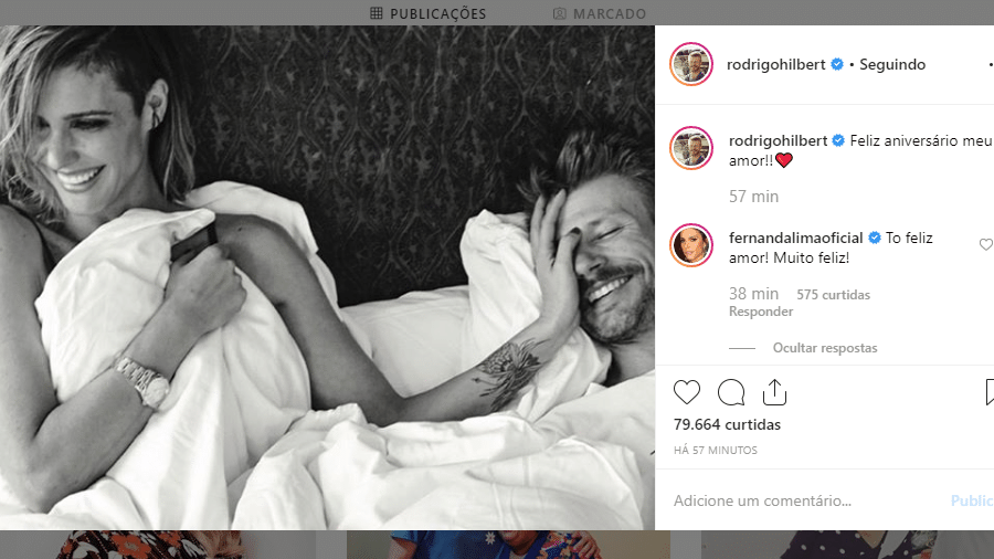 Rodrigo Hilbert posta foto na cama com Fernanda Lima para parabenizá-la - Reprodução/Instagram