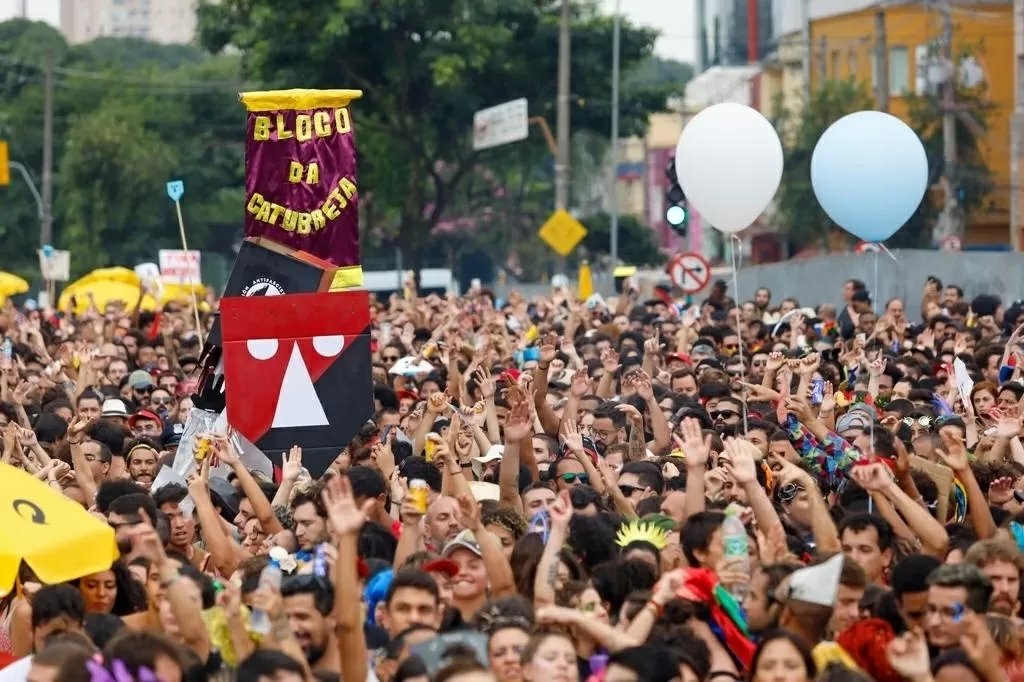 Foliões se divertem no bloco Navio Pirata Com BaianaSystem, na avenida Tiradentes, região central de São Paulo - Marcelo Justo/UOL