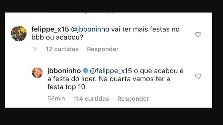 Comentario festa 1 - Reprodução/Instagram - Reprodução/Instagram