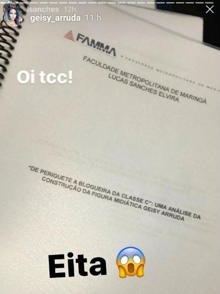 Geisy Arruda compartilhou com seus seguidores que virou tema de TCC - Reprodução/Instagram - Reprodução/Instagram