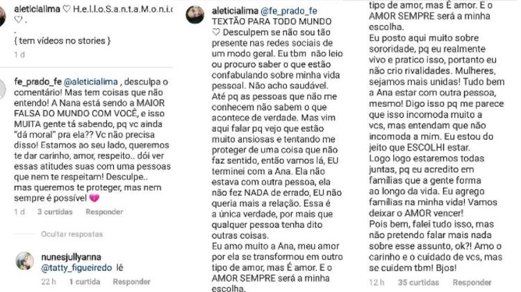 Letícia Lima faz textão para responder para seguidora sobre o fim do namoro com Ana Carolina - Reprodução/Instagram - Reprodução/Instagram