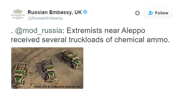 "Extremistas em Alepo receberam caminhões com munição de armas químicas" - Reprodução