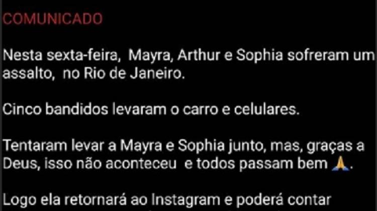 Mayra Cardi e Arthur Aguiar sofrem assalto no Rio; bandidos tentam sequestrar filha - Reprodução/Instagram - Reprodução/Instagram