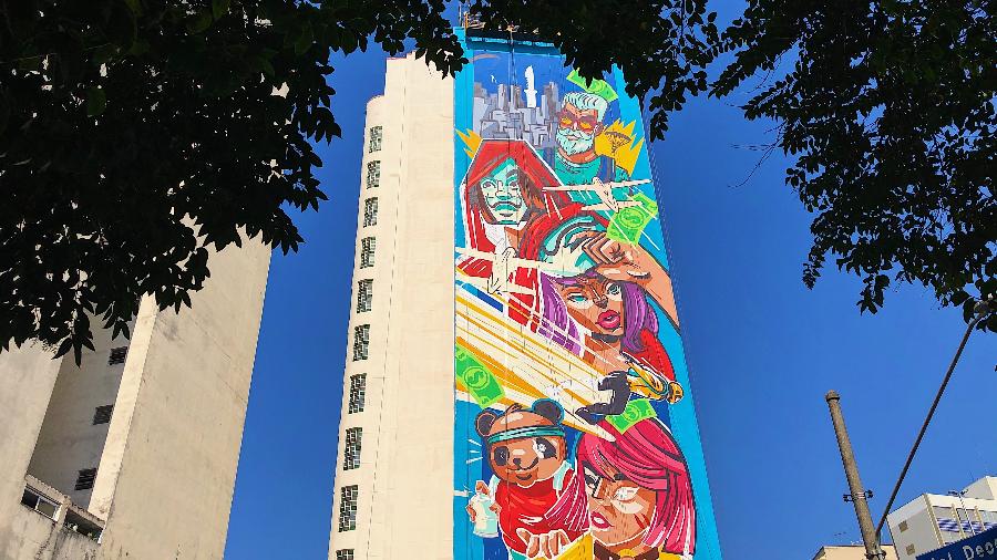 DJ Alok, La Casa de Papel e até o pet Pandinha são referências de Free Fire em prédio no centro de São Paulo - Thaime Lopes/UOL
