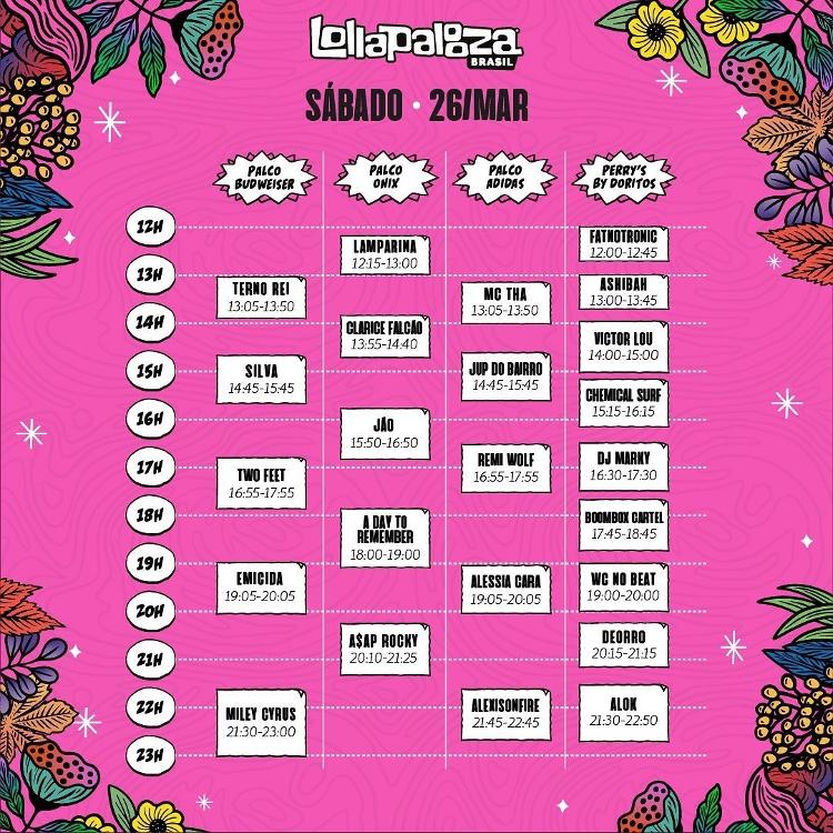 Novo horário Lollapalooza sábado - Reprodução/Instagram - Reprodução/Instagram