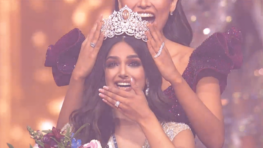Indiana Harnaaz Sandhu sendo coroada Miss Universo 2021 - Reprodução/Youtube