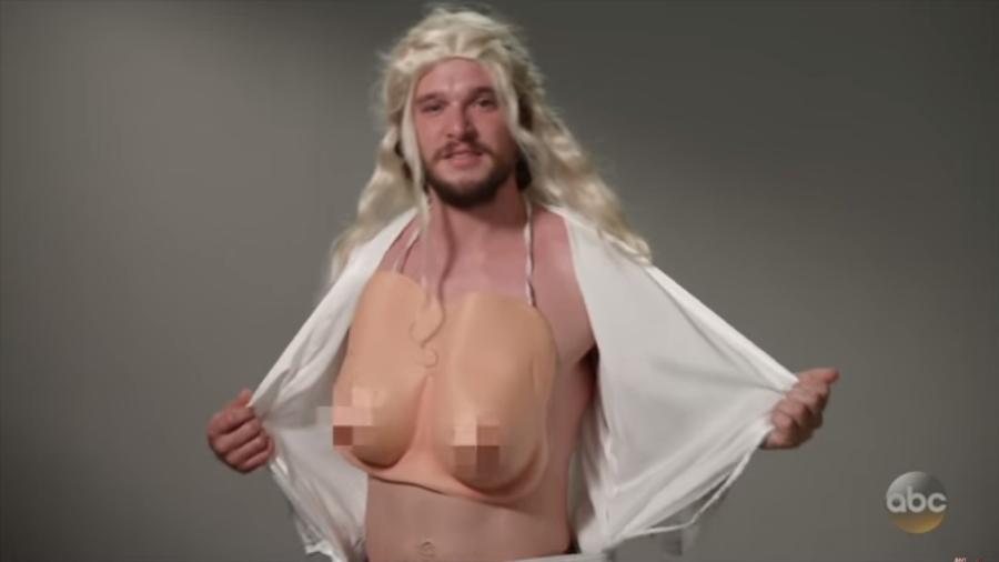 Kit Harington, o Jon Snow de "Game of Thrones", aparece como Daenerys em vídeo para o talk-show "Jimmy Kimmel Live" - Reprodução/YouTube