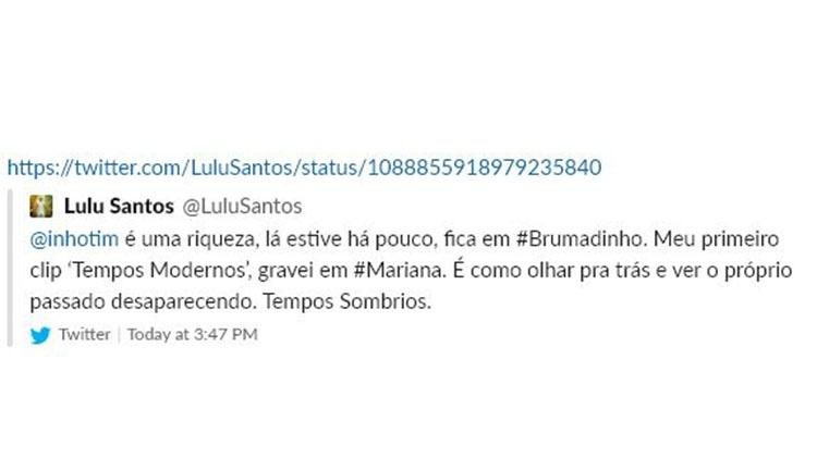 Tuíte de Lulu Santos - Reprodução/Twitter - Reprodução/Twitter