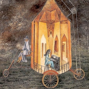Remedios Varo, "Roulotte", 1955, óleo sobre masonite, 78 x 60 cm, Collection of The Museum of Modern Art of México - Varo, Remédios - AUTVIS, Brasil, 2015 - Varo, Remédios - AUTVIS, Brasil, 2015