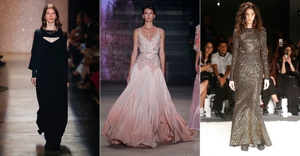 As passarelas da SPFW mostraram as principais tendências para a moda festa. Vestidos metalizados, bordados e com misturas de tecidos foram os destaques. Para o próximo inverno, os estilistas propuseram looks com manga longa e sem decote. A seguir, veja 20 modelos para inspirar seu vestido de festa para casamento - Alexandre Schneider/UOL