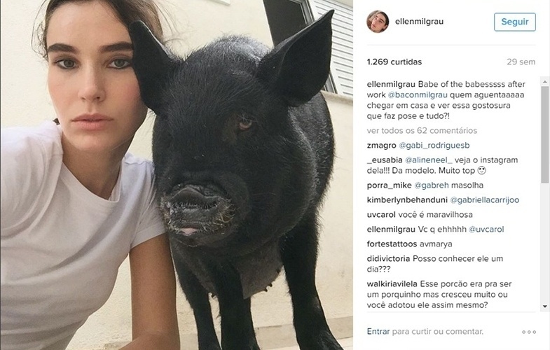 Ellen Milgrau  com sua porquinha, a Bacon - Reprodução/Instagram/ellenmilgrau