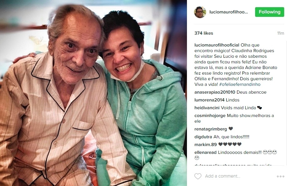 08.ago.2016 - Lucio Mauro Filho publicou uma foto de um encontro especial nesta segunda-feira (8), em seu Instagram. A atriz Claudia Rodrigues fez uma visita a seu pai, Lúcio Mauro, que está em tratamento por causa de um derrame sofrido em abril deste ano - Reprodução/Instagram luciomaurofilhooficial