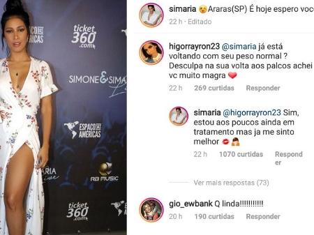 Simaria responde a fã - Reprodução/Instagram
