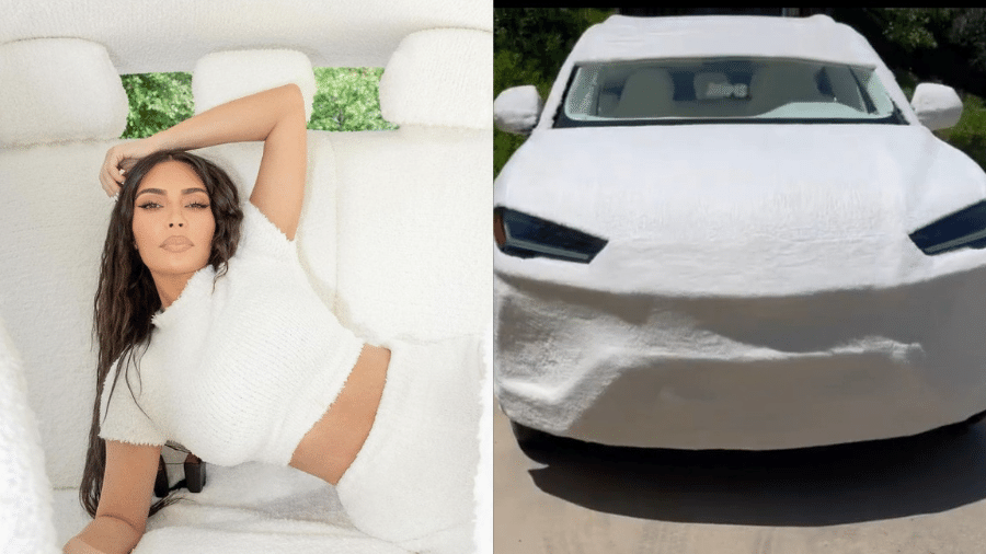 Kim Kardashian cobriu carro com tecido para divulgar sua marca de roupas - Reprodução/Instagram