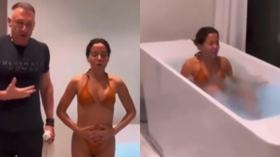 Com ajuda de especialista, Anitta entra em 'banheira de gelo'