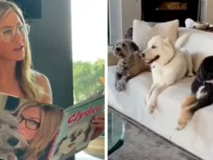 Jennifer Aniston surpreende ao surgir lendo livro infantil para pets