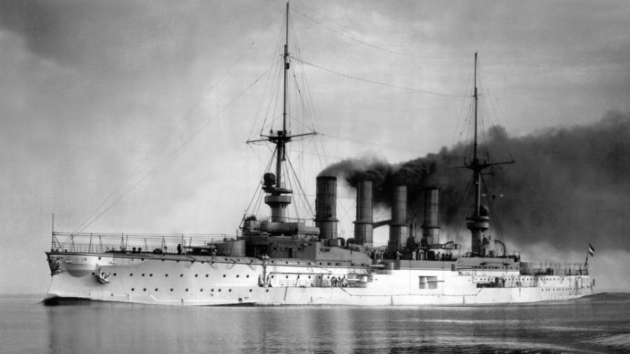 O SMS Scharnhorst foi o carro-chefe da esquadra da Ásia Oriental, a única formação naval permanente da Alemanha - Falklands Maritime Heritage Trust/TVT productions