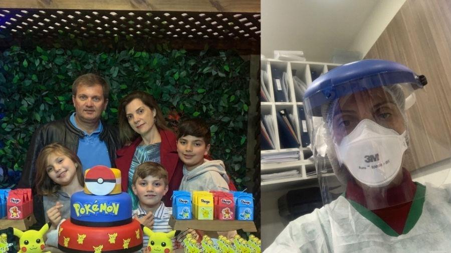 A cardiologista Flávia Barros com sua família e enfrentando o coronavírus no dia a dia do hospital - Arquivo pessoal