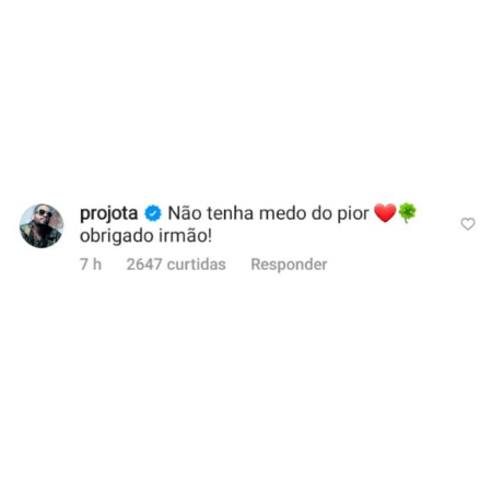 BBB 21: Comentário de Projota na publicação de Lucas Penteado - Reprodução/Instagram - Reprodução/Instagram