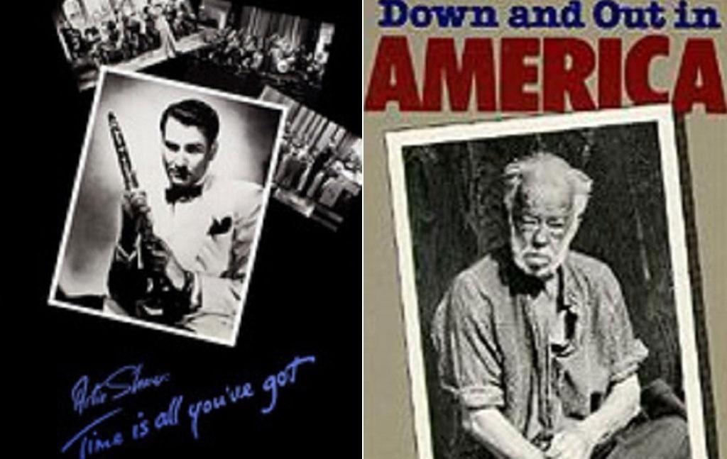 À esquerda, reprodução do documentário "Artie Shaw: Time Is All You've Got" (1985). À direita, reprodução de "Down and Out in America" (1986) - Reprodução