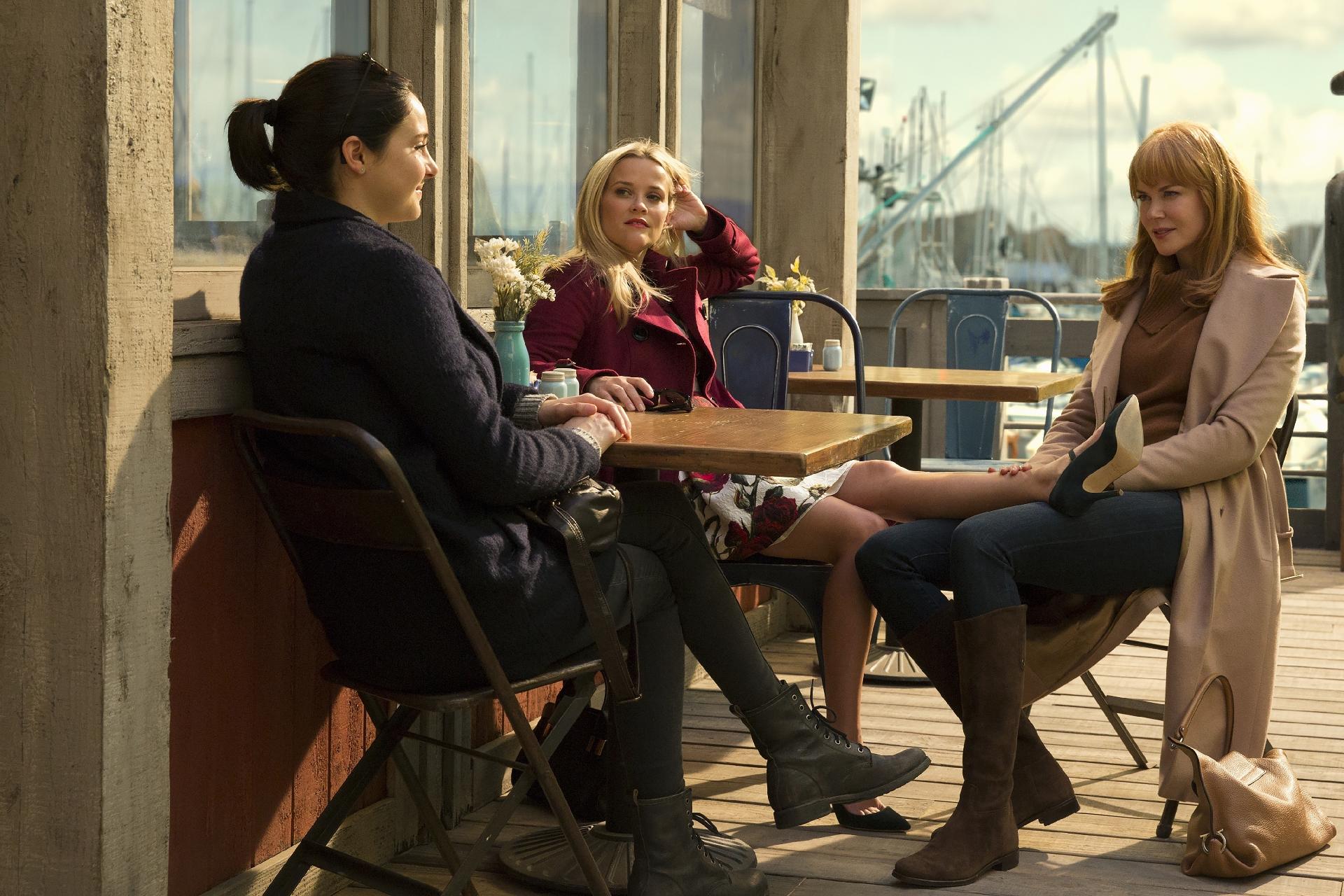 Shailene Woodley como Jane Chapman, Reese Witherspoon como Madeline Mackenzie e Nicole Kidman como Celeste Wright na série "Big Little Lies" - Divulgação/HBO