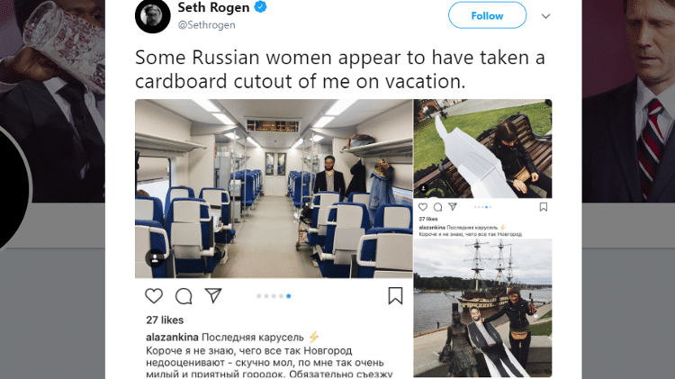 Seth Rogen de papelão pela Rússia - Reprodução/Twitter - Reprodução/Twitter