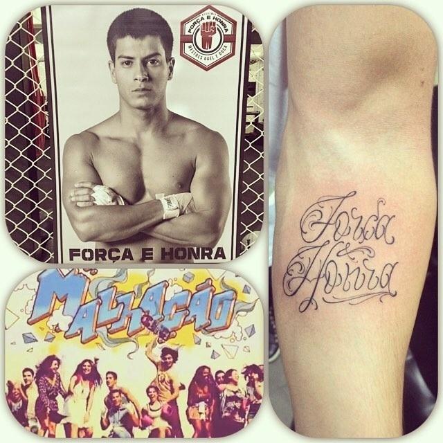 Há brasileiros que tiveram a mesma ideia. Arthur Aguiar tatuou as palavras "Força e Honra", lema da academia de Duca, seu personagem em "Malhação Sonhos" - Reprodução/Instagram