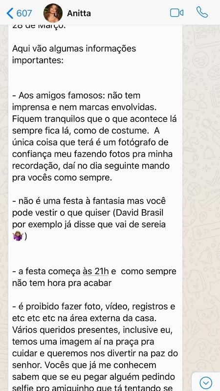 Anitta fez várias recomendações aos seus convidados - UOL - UOL