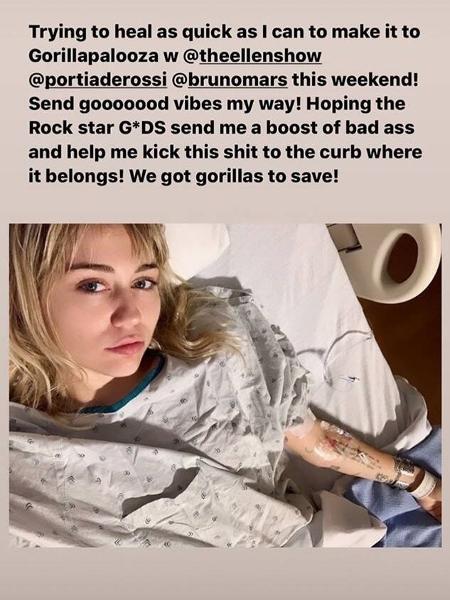 Miley Cyrus é hospitalizada e pode não aparecer em evento de Ellen DeGeneres - Reprodução/Instagram