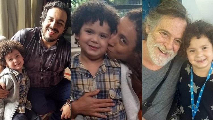 Davi Queiroz com Luis Lobianco, Thalita Carauta e José de Abreu, sua "família" em "Segundo Sol" - Montagem/UOL/Reprodução/Instagram/davizinholq - Montagem/UOL/Reprodução/Instagram/davizinholq