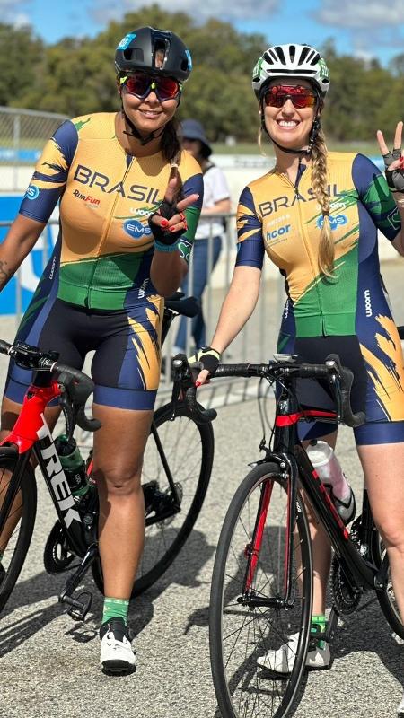 Patrícia Fonseca e Priscilla Pignolatti na prova de ciclismo em Perth - Austrália  - Arquivo pessoal/Patrícia Fonseca  - Arquivo pessoal/Patrícia Fonseca 