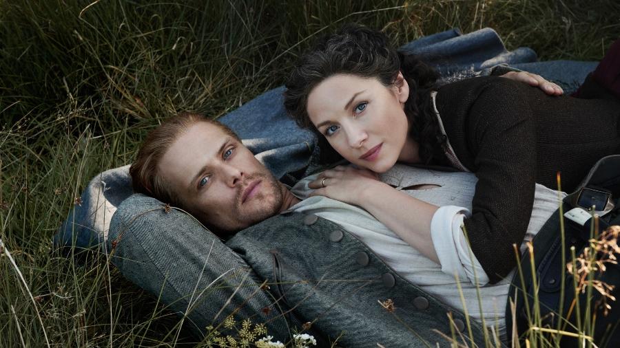 Jamie (Sam Heughan) e Claire (Catriona Balfe) na quinta temporada de "Outlander" - Divulgação