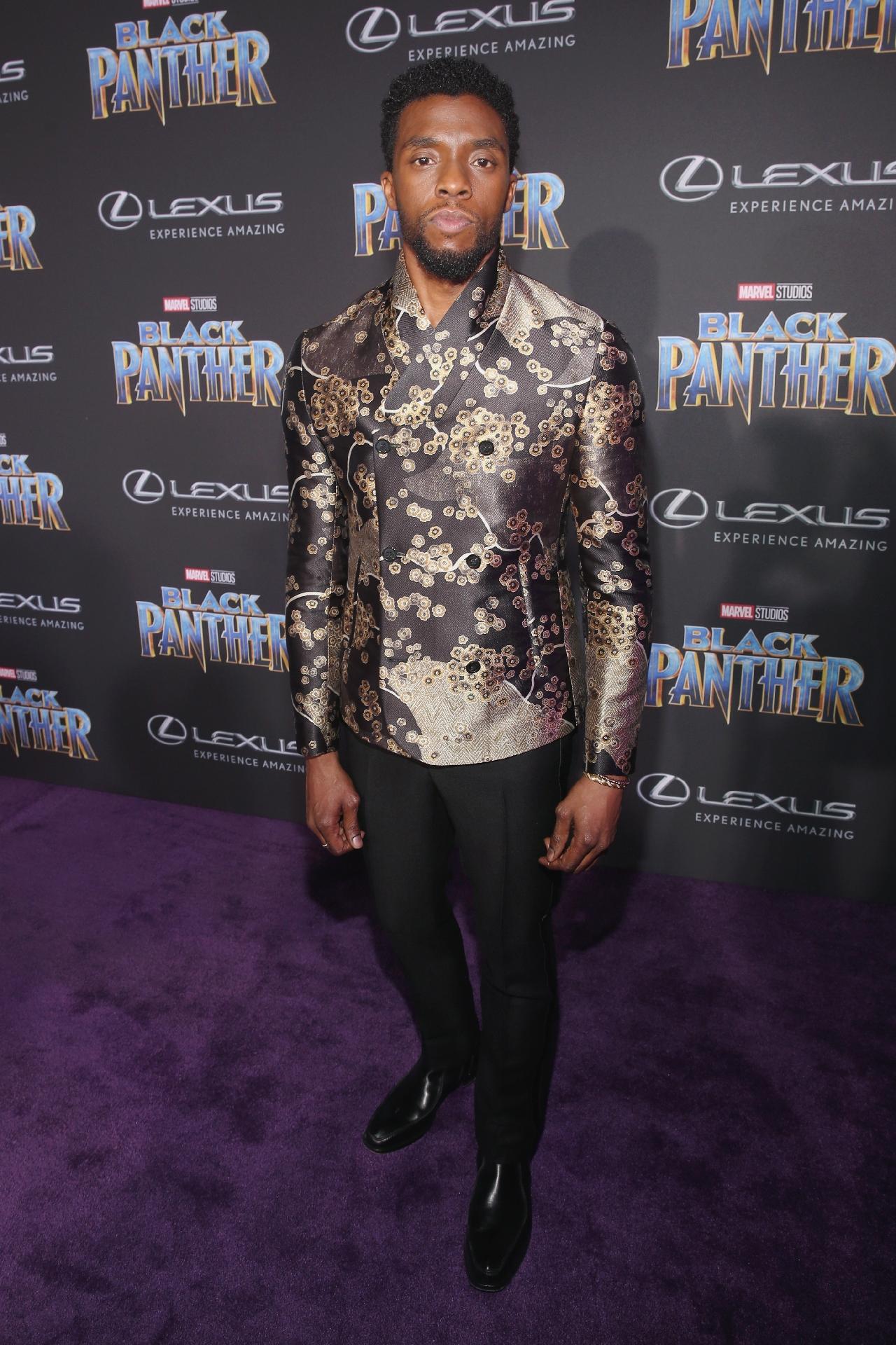 29.jan.2018 - Chadwick Boseman durante o lançamento do filme Pantera Negra, em Hollywood - Jesse Grant/Getty Images